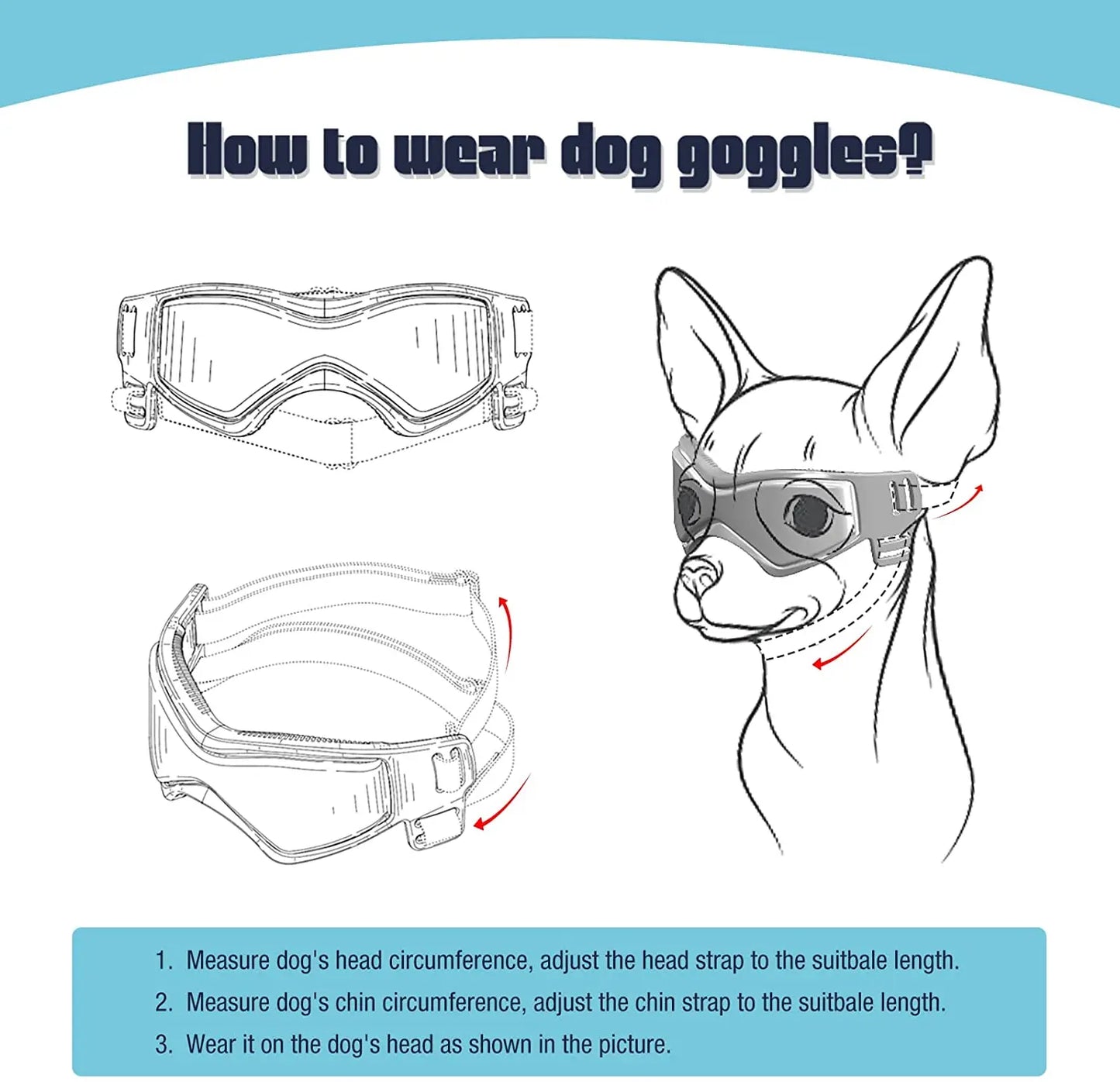Accessoires pour animaux de compagnie. Protection UV extérieure lunettes de soleil pour chien de petite taille à moyenne. Sangles réglables.