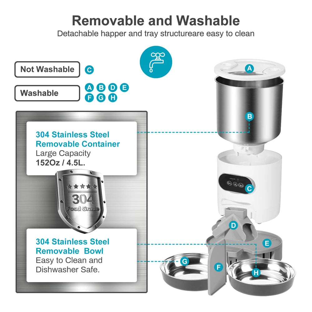 Mangeoire intelligent pour animaux de compagnie. Distributeur automatique ou non de nourriture pour chat et chien. Adapté aux chats et chiens de petite et moyenne taille, alimentation à distance via l'application.
