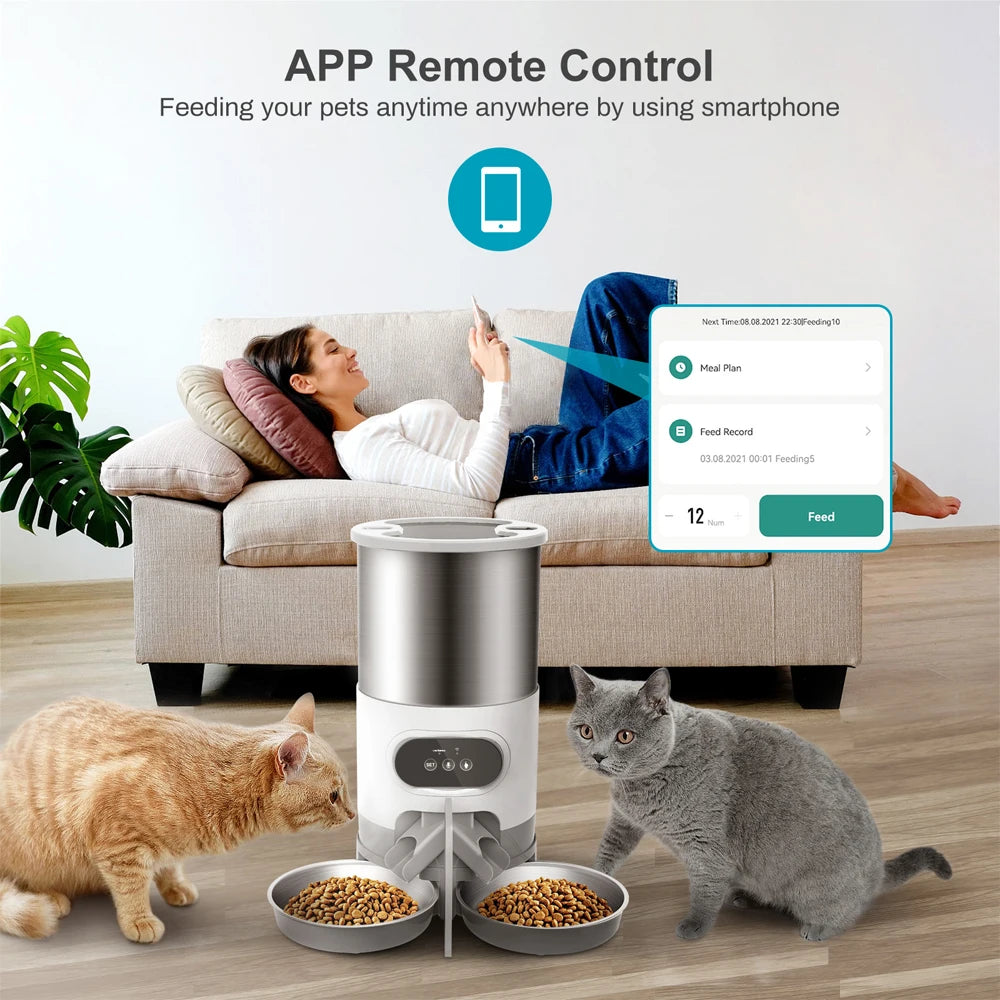 Mangeoire intelligent pour animaux de compagnie. Distributeur automatique ou non de nourriture pour chat et chien. Adapté aux chats et chiens de petite et moyenne taille, alimentation à distance via l'application.