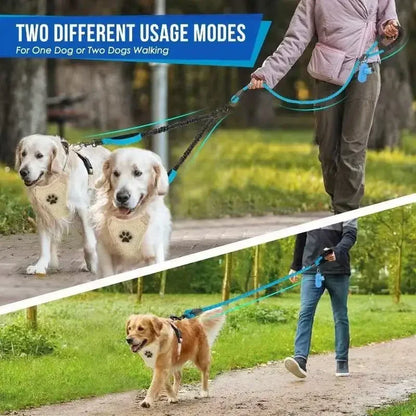 Laisse de chien double avec deux embouteillages supplémentaires, tour à 360, pas d'enchevêtrement.