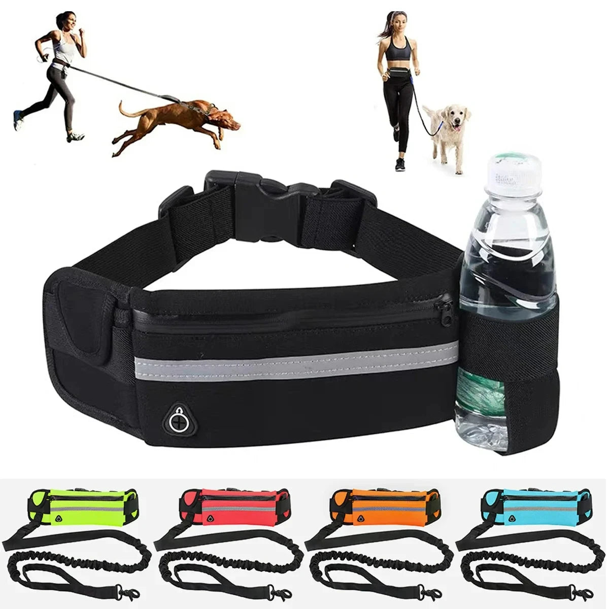 Laisse de taille en Nylon pour chien, avec sac à la taille. Ceinture élastique rétractable, laisse de Traction pour chien, boucle de ceinture réfléchissante.