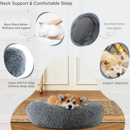 Lit rond en peluche super doux pour animaux de compagnie, lit de 40cm à 90cm