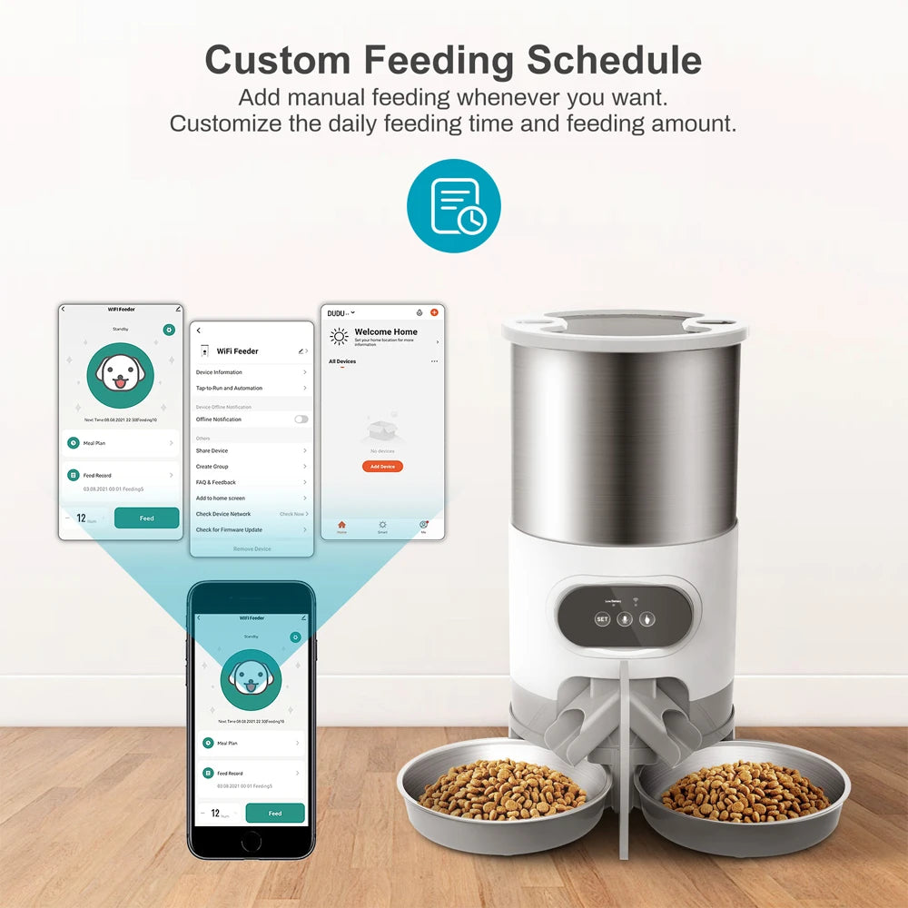 Mangeoire intelligent pour animaux de compagnie. Distributeur automatique ou non de nourriture pour chat et chien. Adapté aux chats et chiens de petite et moyenne taille, alimentation à distance via l'application.