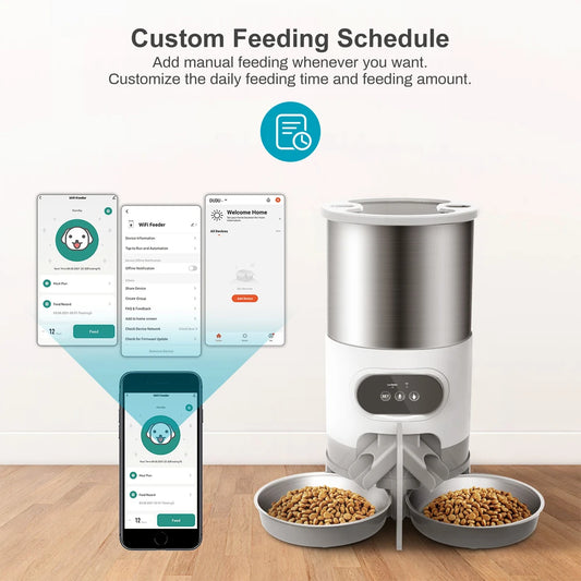 Mangeoire intelligent pour animaux de compagnie. Distributeur automatique ou non de nourriture pour chat et chien. Adapté aux chats et chiens de petite et moyenne taille, alimentation à distance via l'application.
