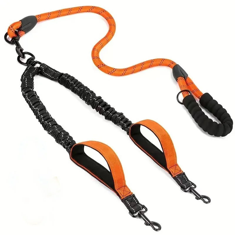 Laisse de chien double avec deux embouteillages supplémentaires, tour à 360, pas d'enchevêtrement.