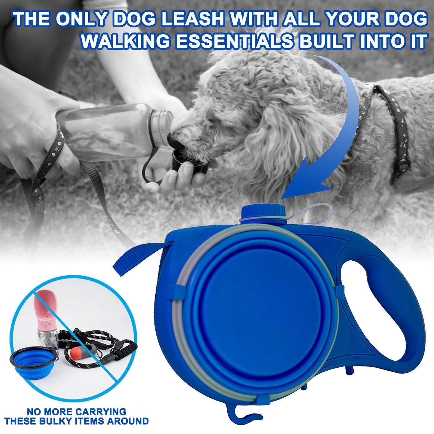 Laisse multifonctions 3 en 1 portable pour animaux de compagnie, 3 en 1, livré avec une bouteille d'eau. 3 modèle aux choix, laisse pour animaux de compagnie.