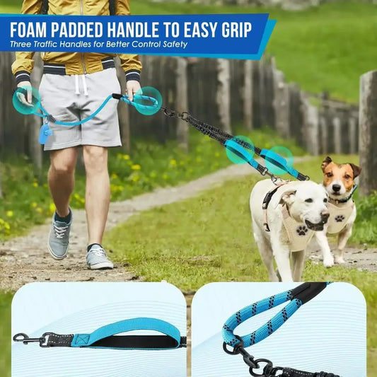 Laisse de chien double avec deux embouteillages supplémentaires, tour à 360, pas d'enchevêtrement.