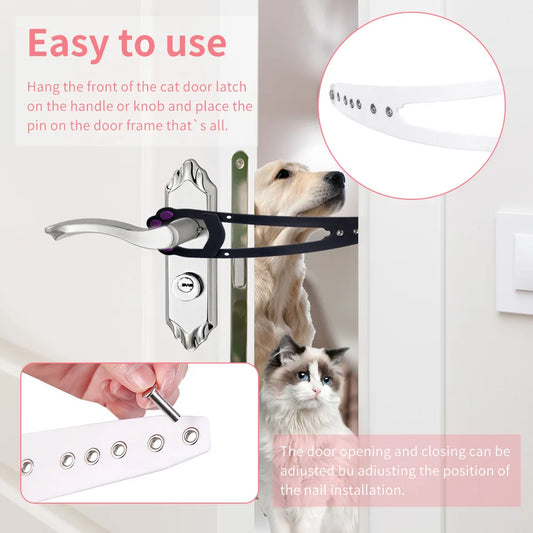 Loquet de support de porte pour chats et chiens, serrure de porte élastique et réglable.