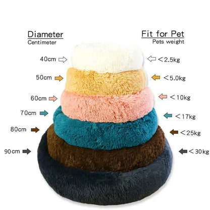 Lit rond en peluche super doux pour animaux de compagnie, lit de 40cm à 90cm
